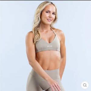 Dfyne Oat Sports Bra Tan beige neutral halter gym athletic active wear neck